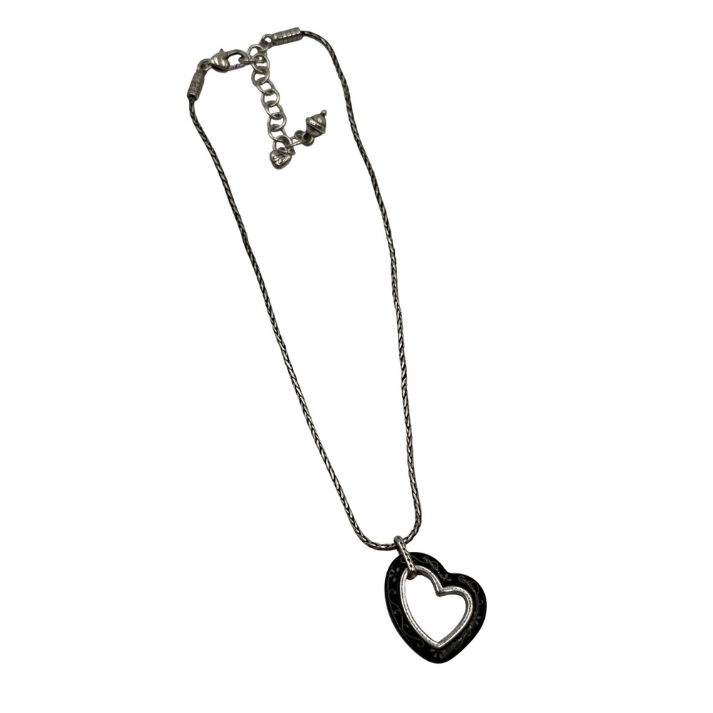 Brighton‎ Metro Heart Pendant Reversible Necklace Silver Tone Brown Heart